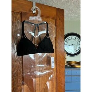 Charmo Black Bikini Top S | UPF 50+ V-Neck Tie-Strap Swim Top NEW
